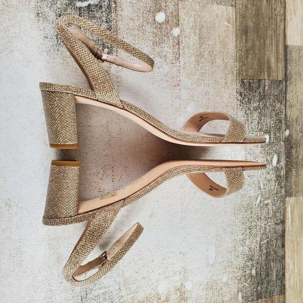 Pelle Moda Moira 2 Womens Sandal Sz 10 M Platinum Gold Metallic Block Heel